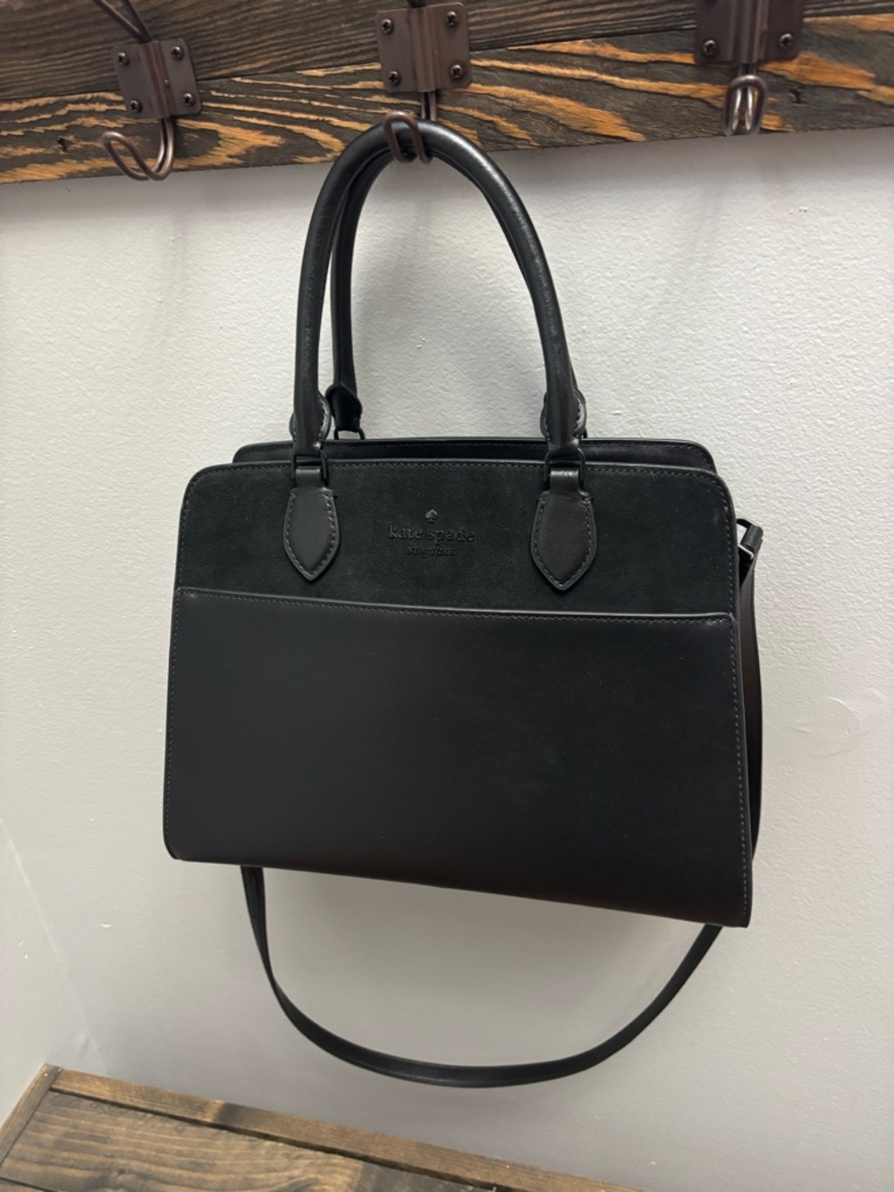 kate spade black leather and suede tote satchel
